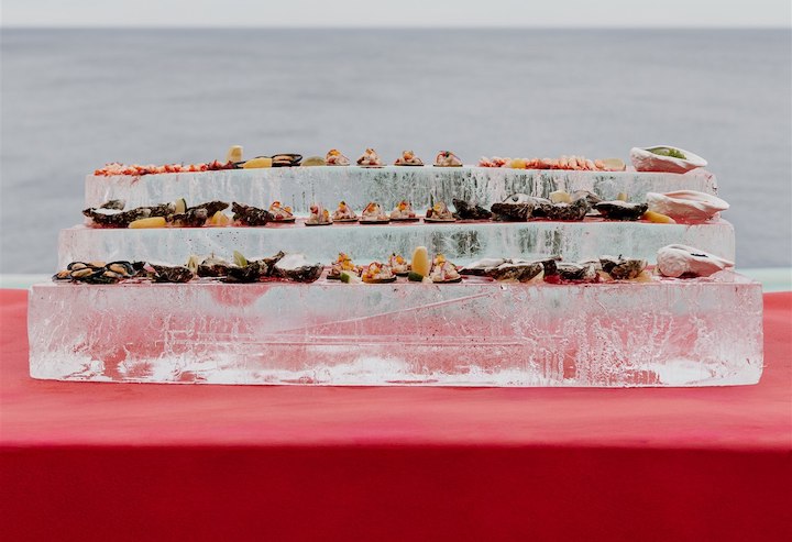 Seafood on ice display. Luxury catering in Ibiza