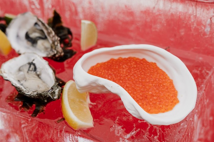 Oysters and salmon roe. Luxury catering in Ibiza
