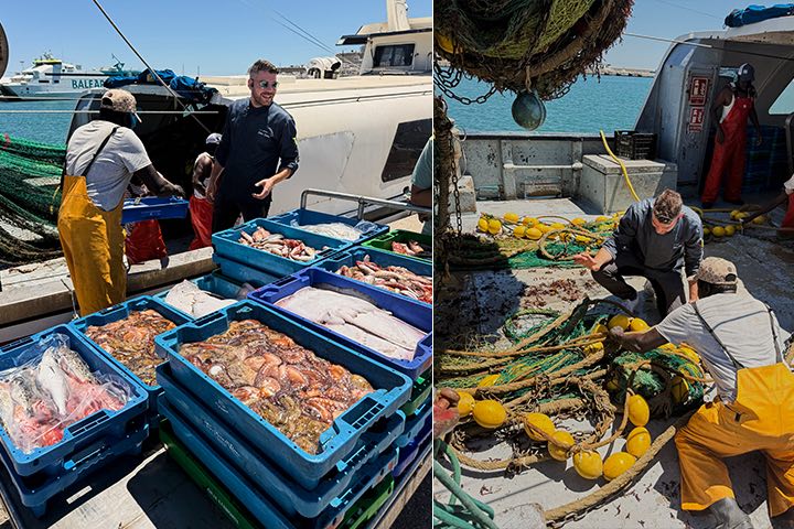 Fishing boat with fishes. Meneghello Food & Fish