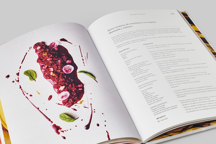 Arroz cremoso de remolacha con anguila ahumada y tuétano. Receta del libro 