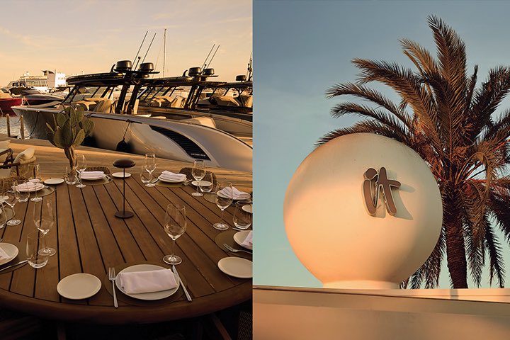 Terrace overlooking the yachts and the IT Ibiza logo