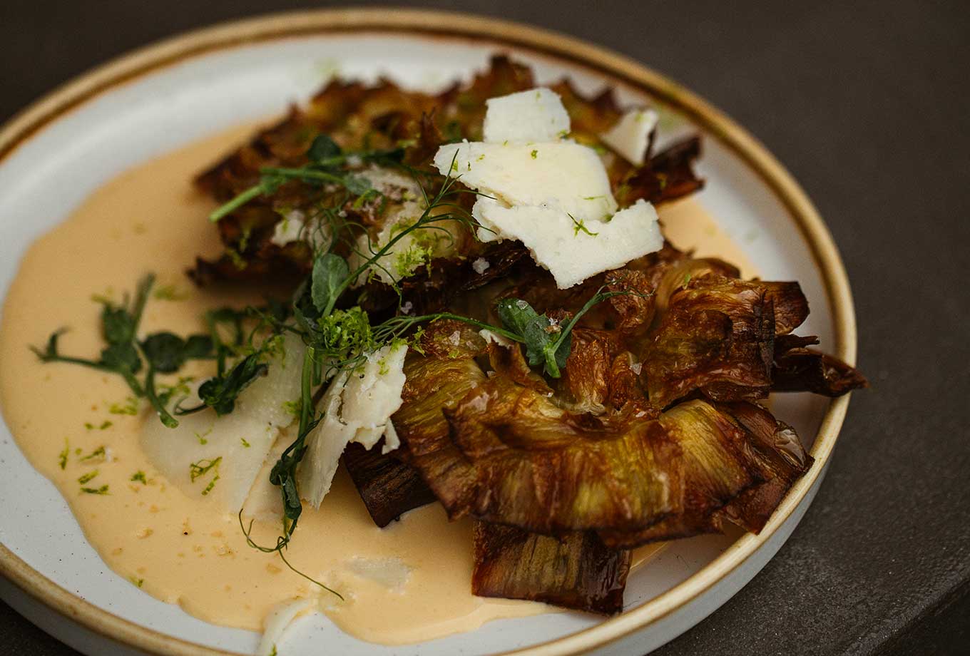 Grilled artichokes. The MAINE Ibiza restaurant Grilled artichokes. The MAINE Ibiza restaurant