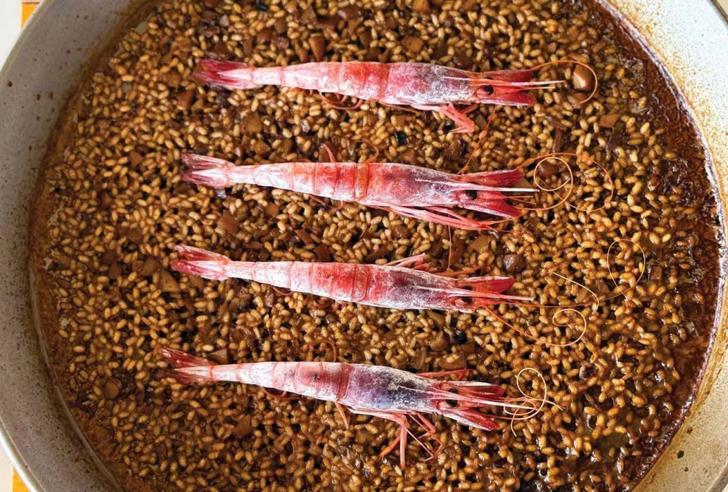 Red shrimp rice. Restaurante Sol Cala Saona, Formentera Red shrimp rice. Restaurante Sol Cala Saona, Formentera