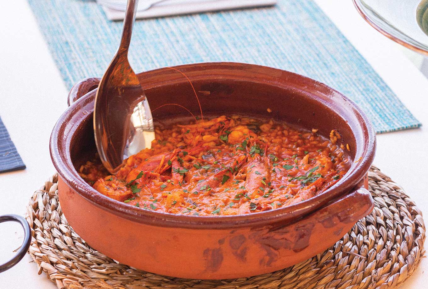 Creamy rice with squid and local red prawns. Latitud 39 Restaurant, Mallorca