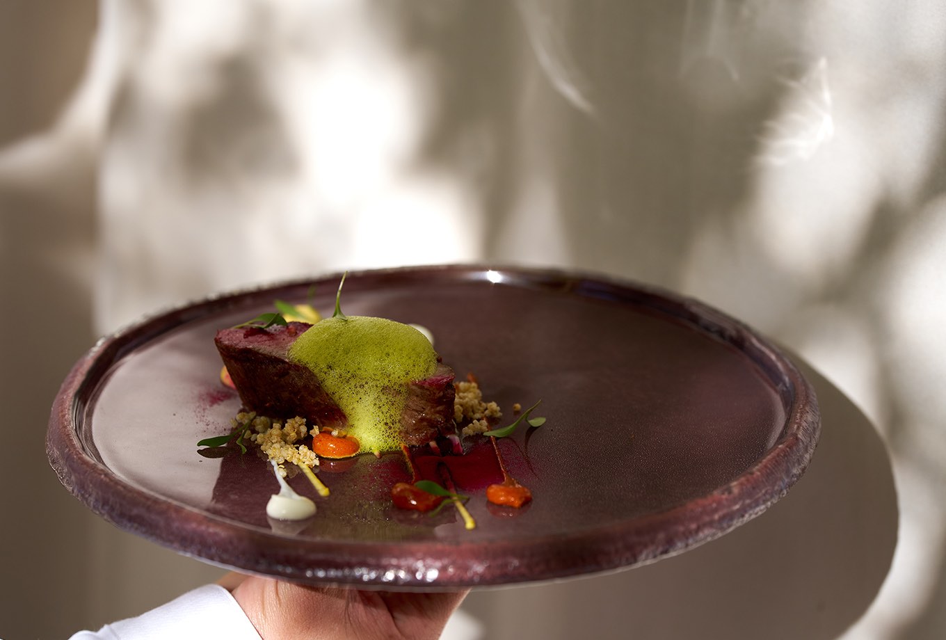 Sirloin steak with foam. Can Bordoy Grand House & Garden. Mallorca