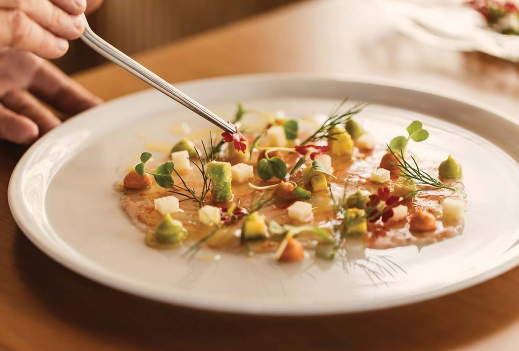 Red shrimp carpaccio. Yellow Fish Beach Club, Ibiza Red shrimp carpaccio. Yellow Fish Beach Club, Ibiza