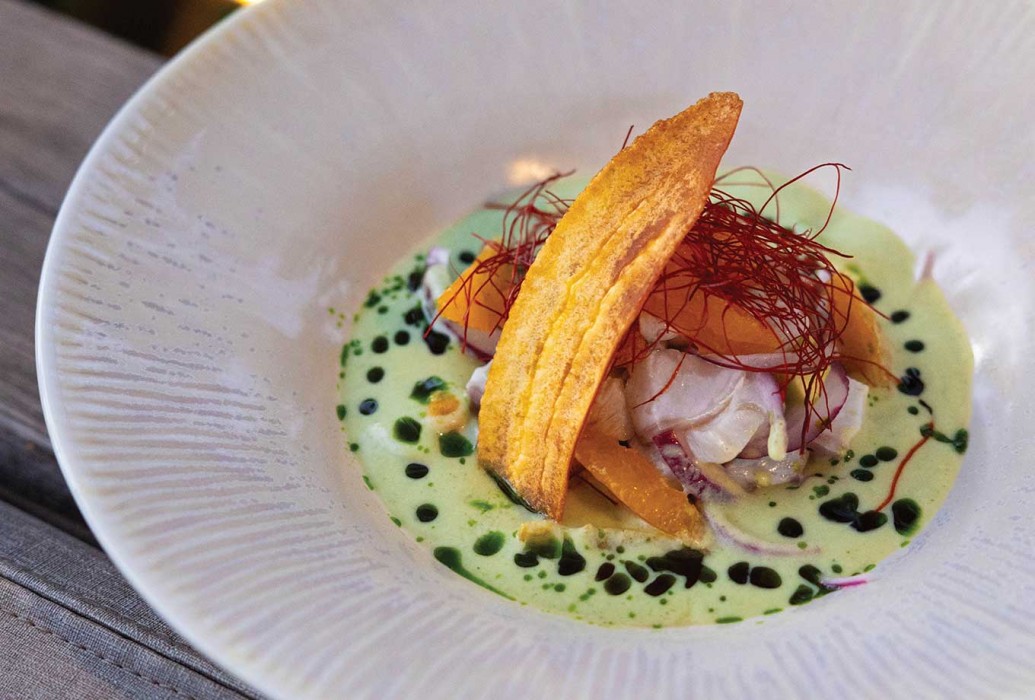 Smoked sea bass ceviche. Barro Formentera Restaurant Smoked sea bass ceviche. Barro Formentera Restaurant