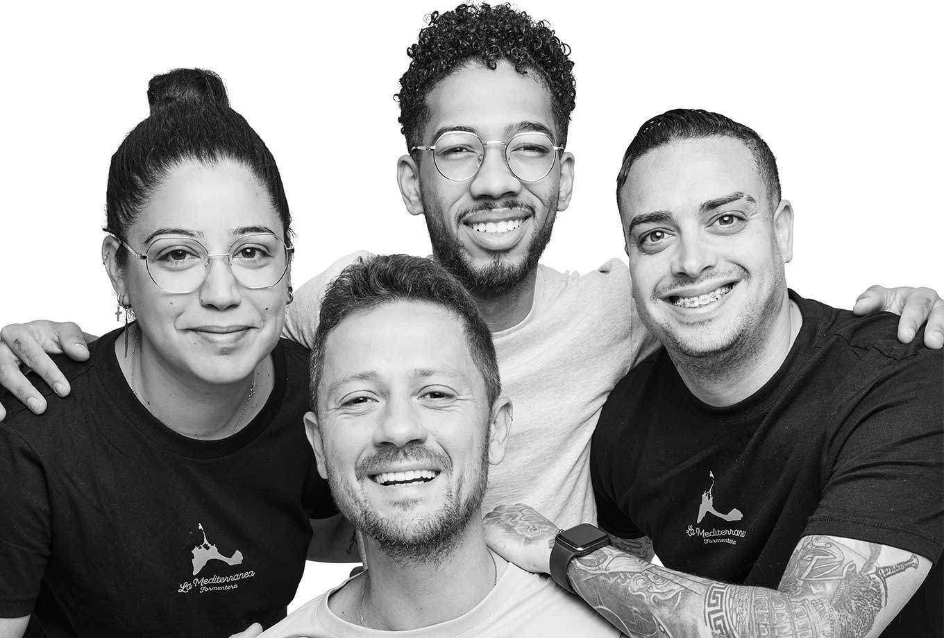 Antonio, Javier, Sara and Luis. La Mediterránea restaurant team, Formentera Antonio, Javier, Sara and Luis. La Mediterránea restaurant team, Formentera