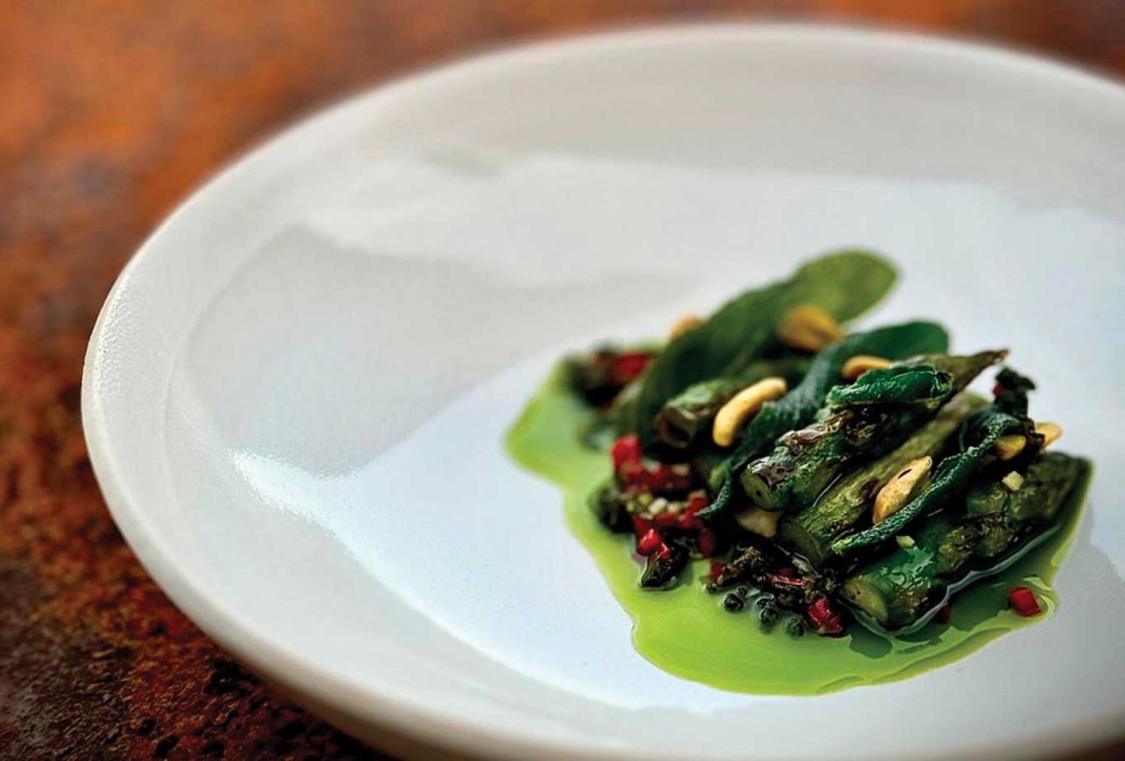 Charred asparagus, sage and chili pepper. Terruja Restaurant, Lisbon Charred asparagus, sage and chili pepper. Terruja Restaurant, Lisbon