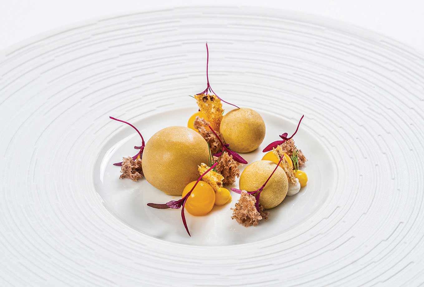 Foie gras, mango, coconut, sake. Fera Palma  Restaurant. Palma de Mallorca Foie gras, mango, coconut, sake. Fera Palma  Restaurant. Palma de Mallorca