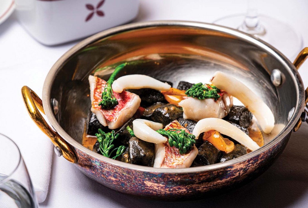 Squid ink gnocchi with cuttlefish and mullet fish. Restaurante Davvero, Lisbon Squid ink gnocchi with cuttlefish and mullet fish. Restaurante Davvero, Lisbon