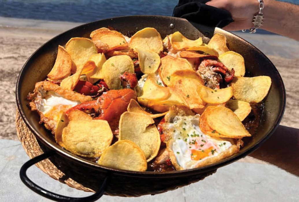 Lobster with fried egg and potatoes. Villa Luisa Sóller Restaurant, Mallorca