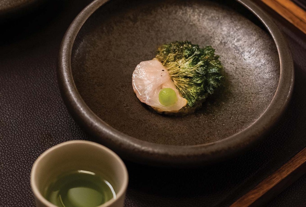 Azores amberjack, savoy cabbage, smoked broth and mint. Cura Restaurant, Lisbon Azores amberjack, savoy cabbage, smoked broth and mint. Cura Restaurant, Lisbon