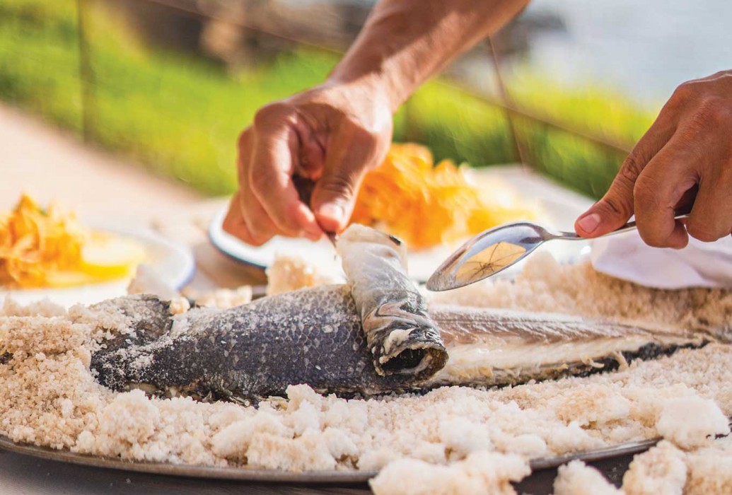 Salt baked sea bass. Mhares Sea Club Restaurant, Mallorca Salt baked sea bass. Mhares Sea Club Restaurant, Mallorca