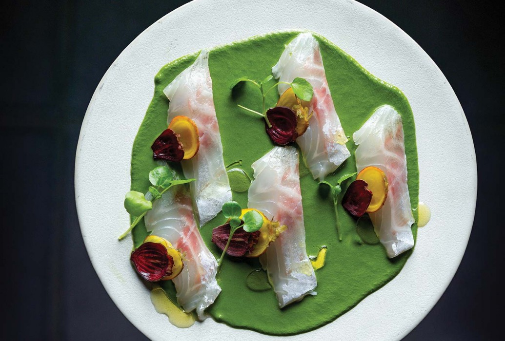 Seabass on a watercress bed. Nela Ibiza restaurant Seabass on a watercress bed. Nela Ibiza restaurant
