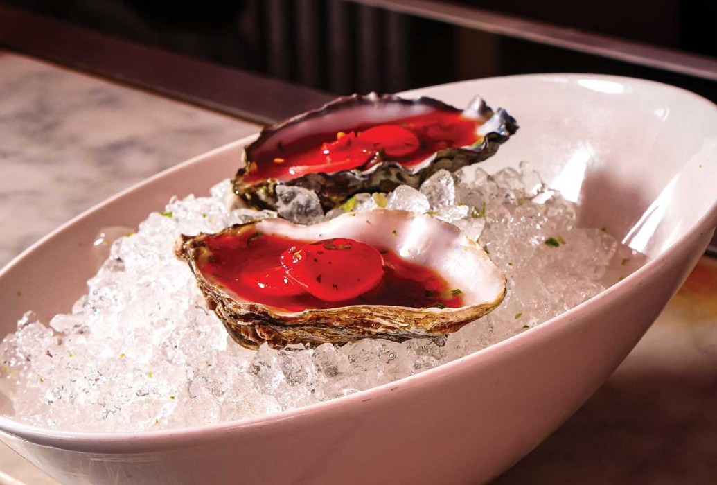 Oysters with Bloody Mary, Pickled Radish and Lime Peel. The Oyster & Caviar Bar. Ibiza Oysters with Bloody Mary, Pickled Radish and Lime Peel. The Oyster & Caviar Bar. Ibiza
