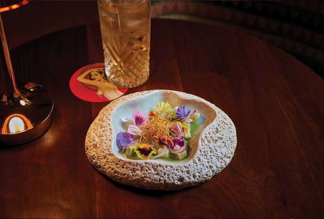 Meagrade and flower ceviche. Restaurant Mini Bar, Lisbon Meagrade and flower ceviche. Restaurant Mini Bar, Lisbon