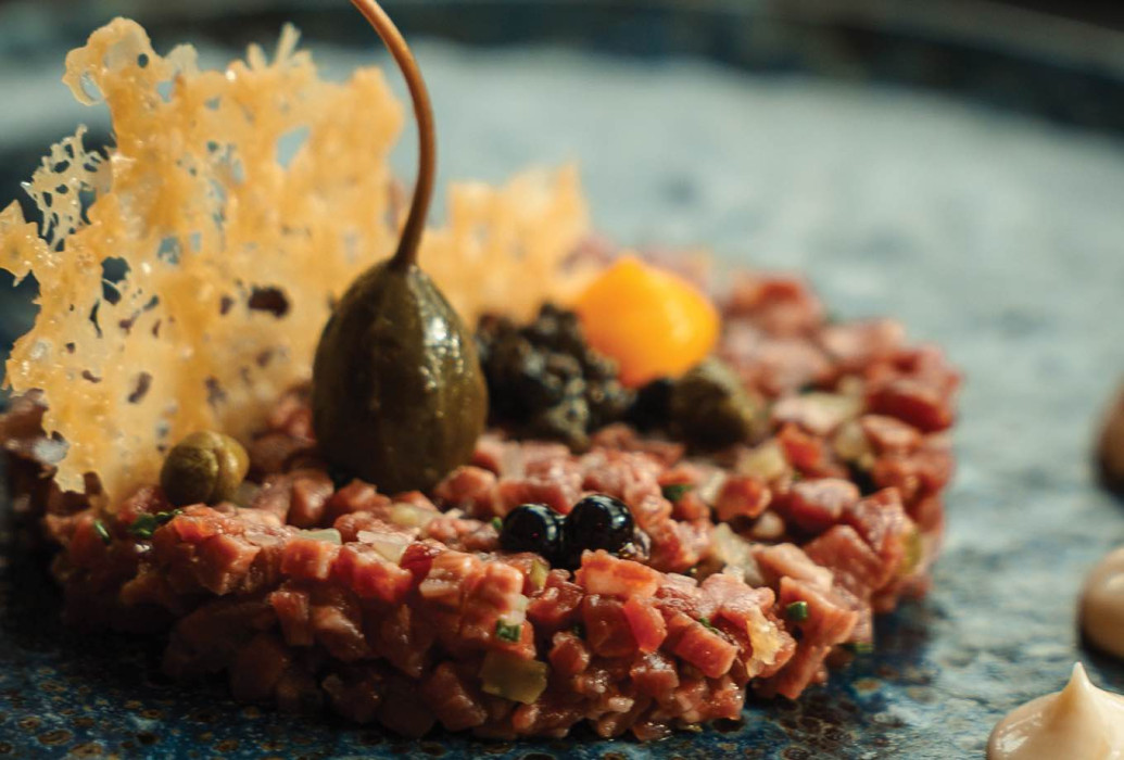 Steak tartare, sirloin beef, caviar, Cantabrian anchovies, touch of truffle. Blue Marlin Ibiza Restaurant