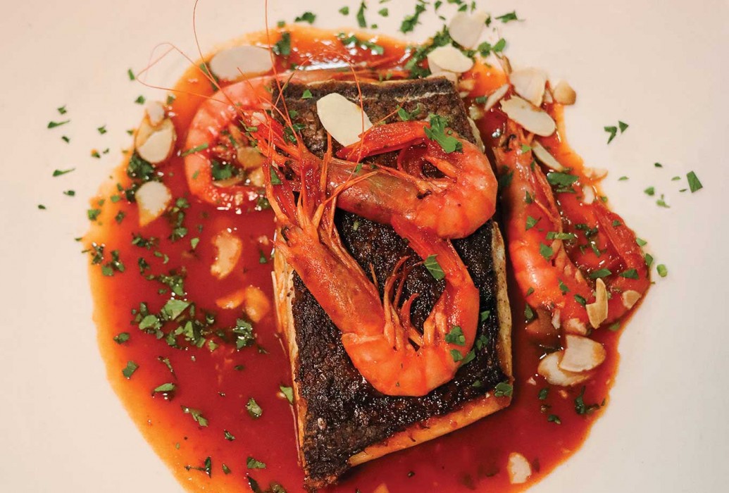 Suquet of sirvia and shrimp. Restaurant Es Mercat, Ibiza