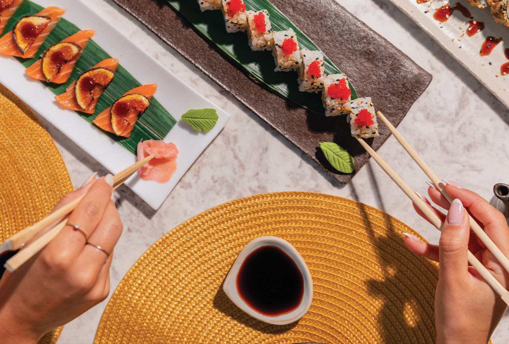 Sushi roll and sashimi, Restaurante SKY Rooftop & Sunset Lounge, Formentera Sushi roll and sashimi, Restaurante SKY Rooftop & Sunset Lounge, Formentera