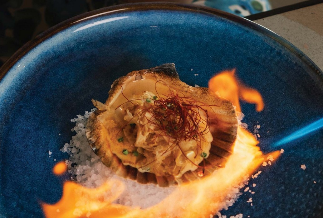 Scallops with Kimpton mayonnaise. Saba Restaurant, Mallorca Scallops with Kimpton mayonnaise. Saba Restaurant, Mallorca