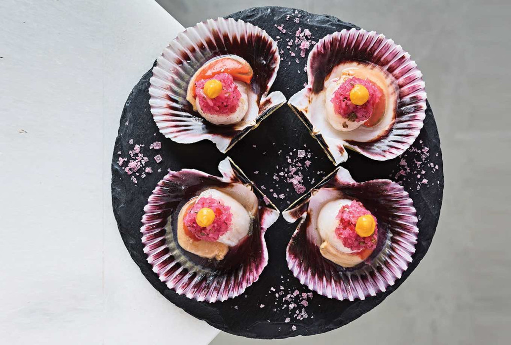 Scallops with chalaquita. Can Limo Restaurant, Ibiza Scallops with chalaquita. Can Limo Restaurant, Ibiza
