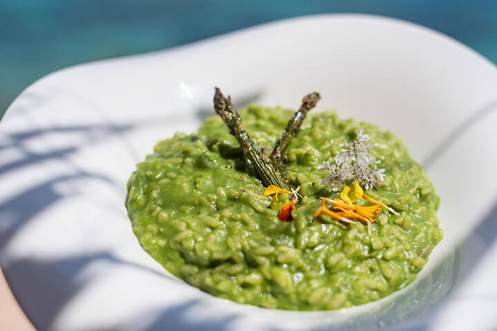 Risotto with fresh organic green vegetables direct from the Amante